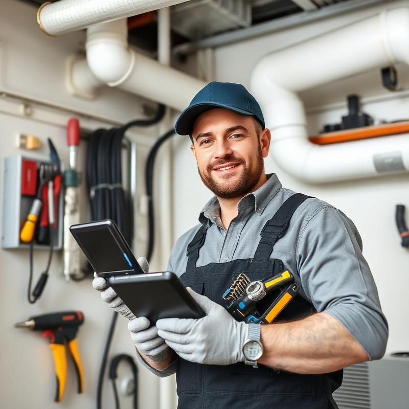 Técnico cualificado realizando el mantenimiento de una unidad de climatización